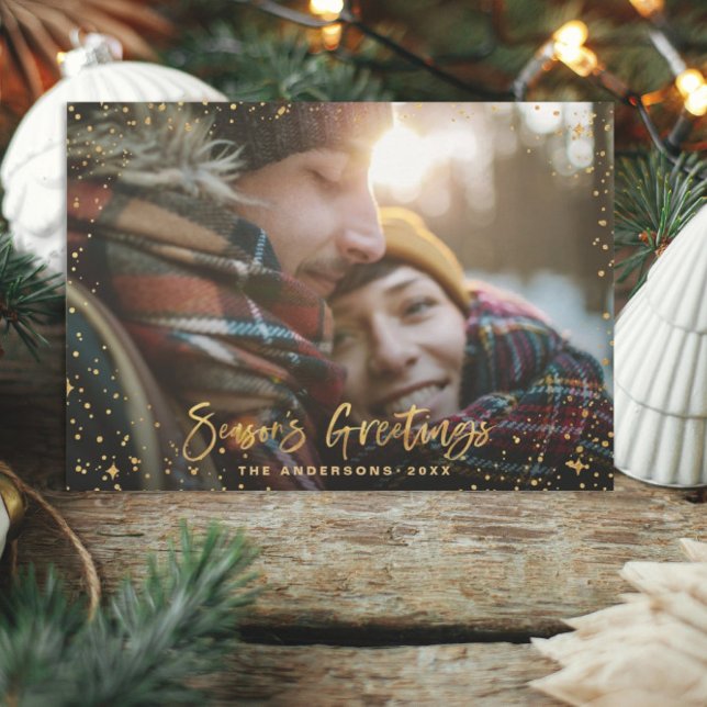 Goldene Jahresgrussstars 1 Foto-Urlaubskarte Feiertagskarte (Von Creator hochgeladen)