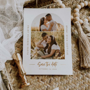 Goldene Jakobsmuschel-Heiratstermin-Hochzeitsfoto- Save The Date