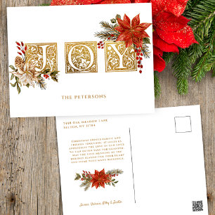 Goldene Joy Blockbriefe mit Poinsettias Feiertagspostkarte