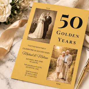 Goldene Jubiläums-Foto-Zeitachse Elegant Gold Einladung