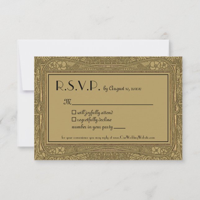 Goldene Jugendstil Hochzeit RSVP Karte (Vorderseite)