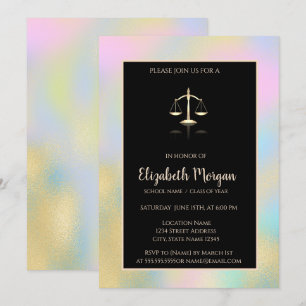 Goldene Justizwaage Holografische Abschlussfeier Einladung