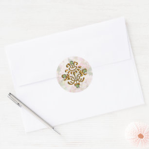 Goldene Juwelen-Hochzeitsblumen Runder Aufkleber