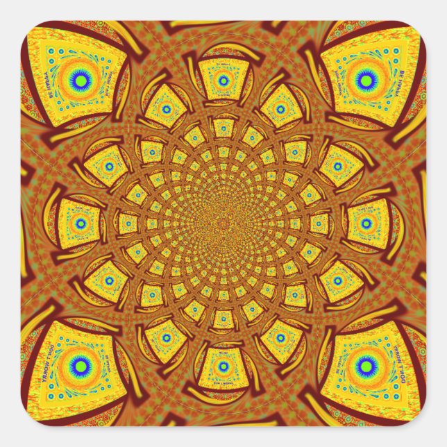 Goldene Kaleidoskop Kunst, Dichtung Quadratischer Aufkleber (Vorderseite)