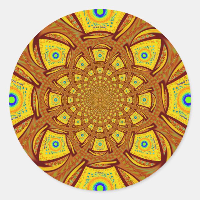 Goldene Kaleidoskop Kunst, Dichtung Runder Aufkleber (Vorderseite)