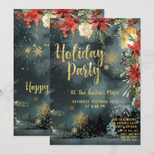 Goldene Kalligrafie Blumengrün Feiertag Party Einladung