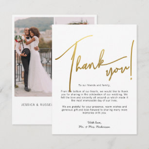 Goldene Kalligrafie-Fotos Hochzeit Danke Karte
