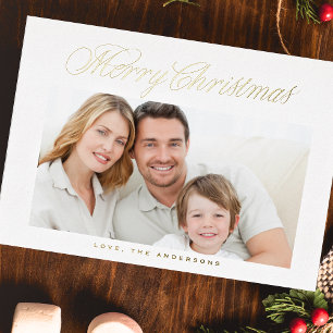 Goldene Kalligrafie Frohe Weihnachten Foto Folien Feiertagskarte