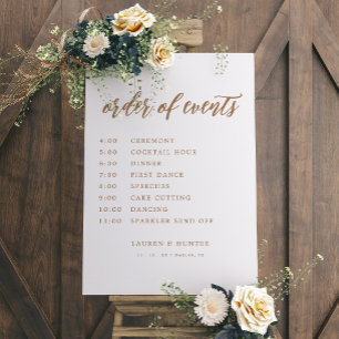 Goldene Kalligrafie Hochzeitsablauf-Schild Poster