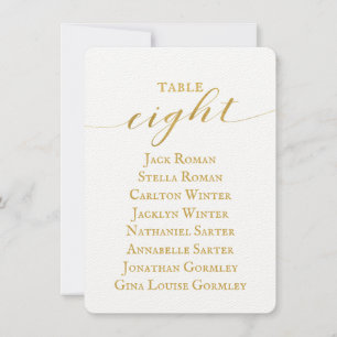 Goldene Kalligrafie-Hochzeitssitzplan-Karte Einladung