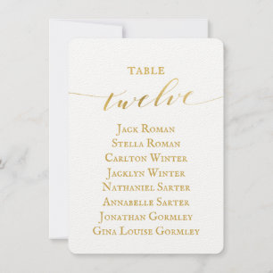 Goldene Kalligrafie-Hochzeitssitzplan-Karte Einladung