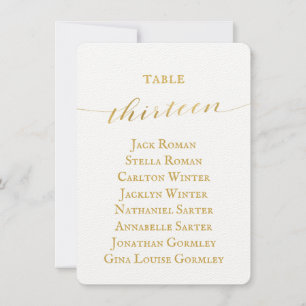 Goldene Kalligrafie-Hochzeitssitzplan-Karte Einladung