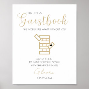 Goldene Kalligrafie-Jenga-Gästebuch-Hochzeitsposte Poster