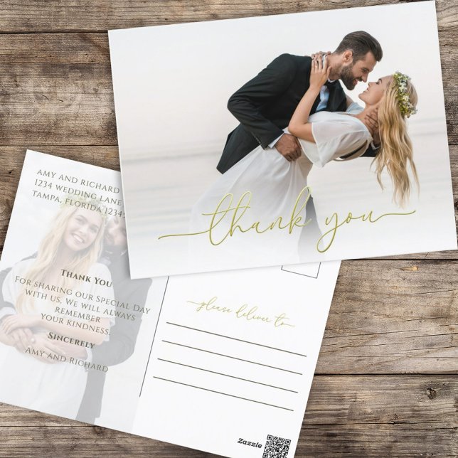 Goldene Kalligrafie-Skripte Modernes Einfaches Zwe Postkarte (Von Creator hochgeladen)