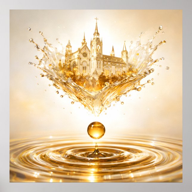 Goldene Kathedrale Flüssigkeitsspritzer Poster (Vorne)