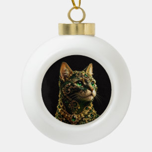 Goldene Katze Grüne Augen Elegante Kunst Keramik Kugel-Ornament