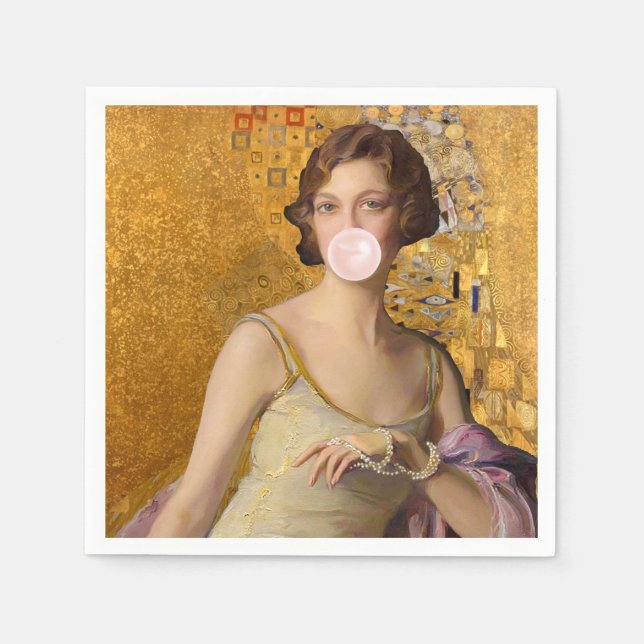 Goldene Kaugummi-Diva Serviette (Vorderseite)