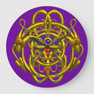 GOLDENE KELTISCHE KNOTEN MIT ZWEI DRACHEN GROßE WANDUHR