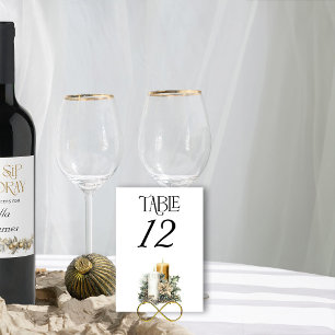 Goldene Kerze und Stechpalmen-Weihnachts-Hochzeit Tischnummer