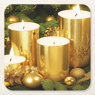 Goldene Kerzen Weihnachts-Feiertag-Papier-Ünterlag Rechteckiger Pappuntersetzer