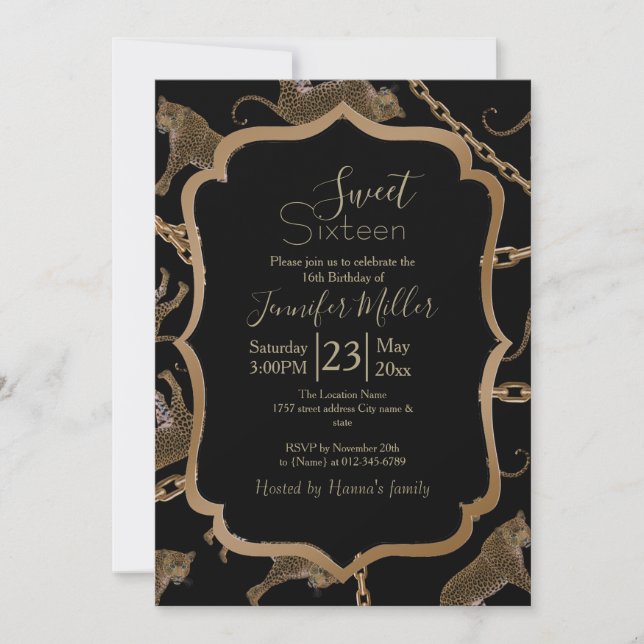 Goldene Ketten-Leopard-Glamour               Einladung (Vorderseite)