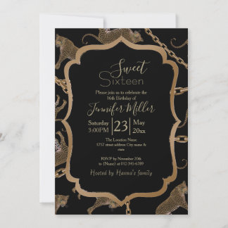 Goldene Ketten-Leopard-Glamour               Einladung