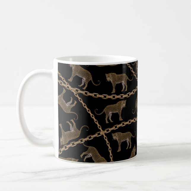 Goldene Ketten-Leopard-Glamour Kaffeetasse (Links)