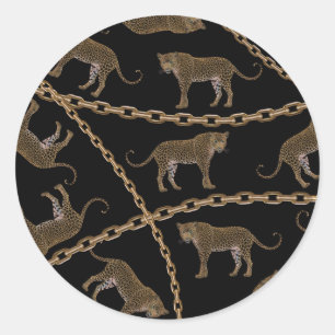 Goldene Ketten-Leopard-Glamour Runder Aufkleber