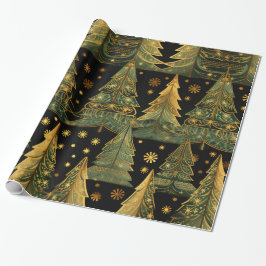 Goldene Kiefern auf Mitternachts-Geschenkpapier Geschenkpapier