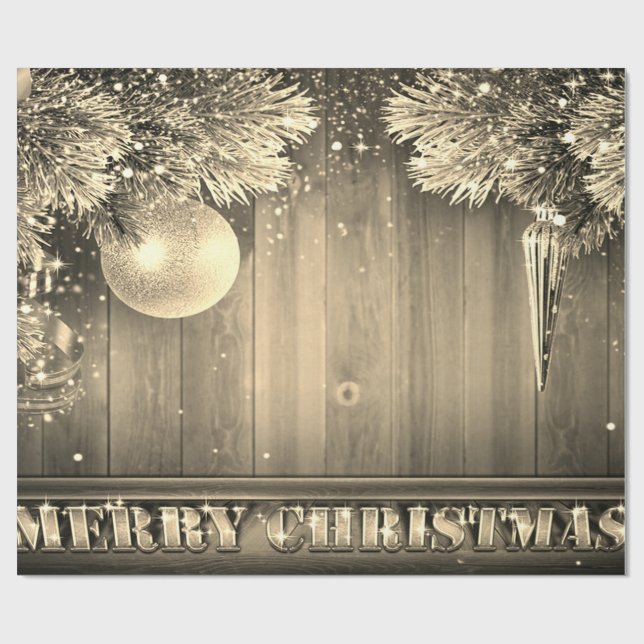 Goldene Kiefernbäume, Ornamente, Feiertage Geschenkpapier (Flach)