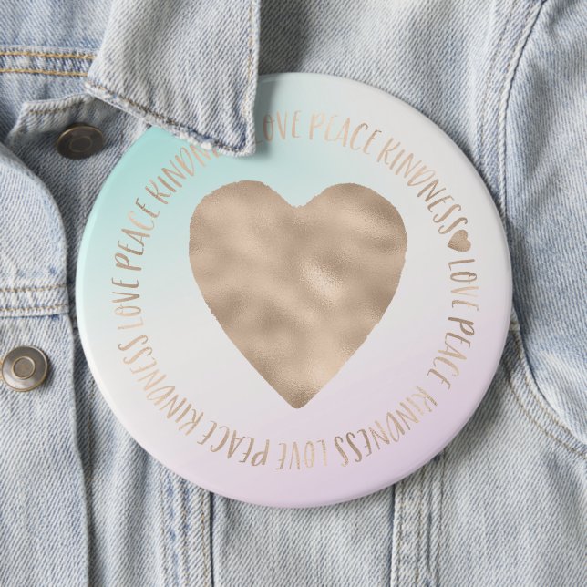 Goldene Kindheit Liebe Frieden Herz Aqua Rosa Gefä Button (Beispiel)