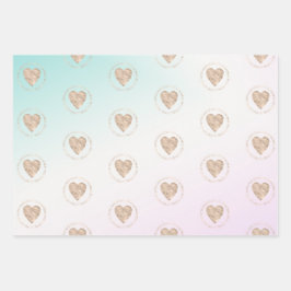 Goldene Kindheit Liebe Frieden Herz Aqua Rosa Gefä Geschenkpapier Set