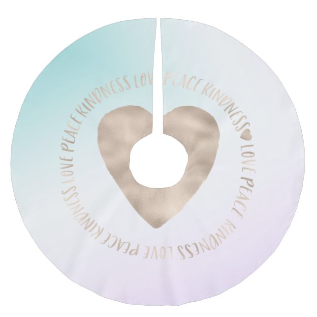 Goldene Kindheit Liebe Frieden Herz Aqua Rosa Gefä Polyester Weihnachtsbaumdecke (Vorderseite)