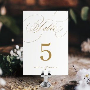 Goldene klassische Kalligrafie-Hochzeit Tischnummer