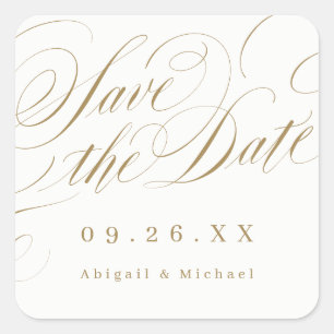 Goldene klassische Kalligraphie Save the Date Quadratischer Aufkleber