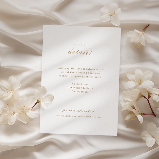 Goldene klassische kalligraphische Hochzeitsdetail Begleitkarte (Gold elegant classic calligraphy wedding details enclosure card)