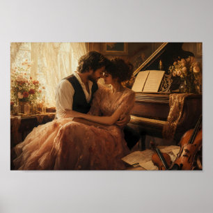 Goldene Klavier-Liebesgeschichte Reverie-Kunstpost Poster