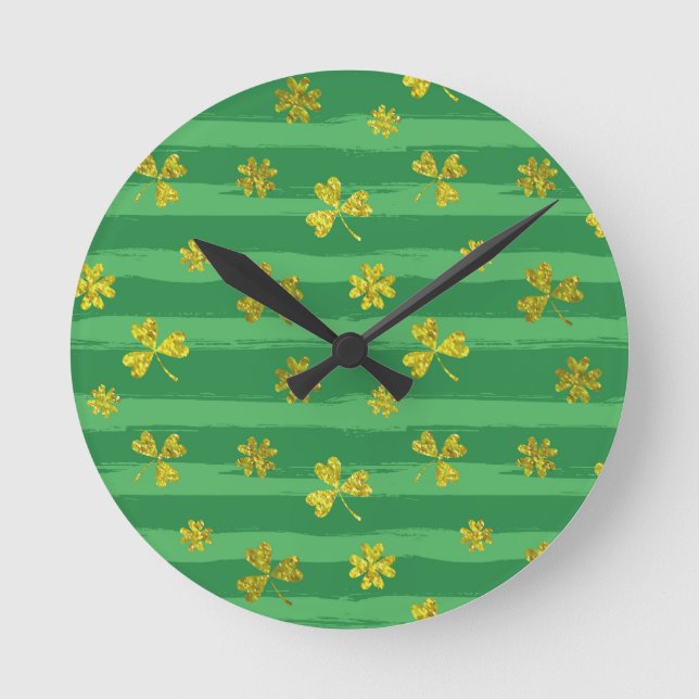 Goldene Kleeblätter Runde Wanduhr (Vorderseite)
