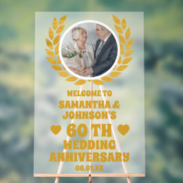 Goldene Kleider Foto 60. Hochzeitstag Begrüßung Acrylschild