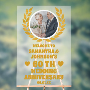 Goldene Kleider Foto 60. Hochzeitstag Begrüßung Acrylschild