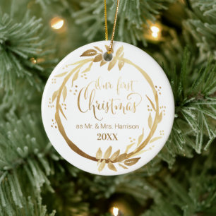 Goldene Kleider Unser 1. Weihnachten als Mr. & Mr Keramik Ornament