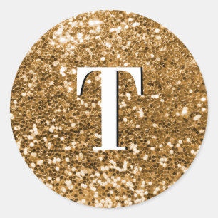 Goldene klobige glitzernde Monogramm Runder Aufkleber