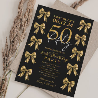 Goldene Kokette-Bogen-Save-the-Date 50. Geburtstag Einladung