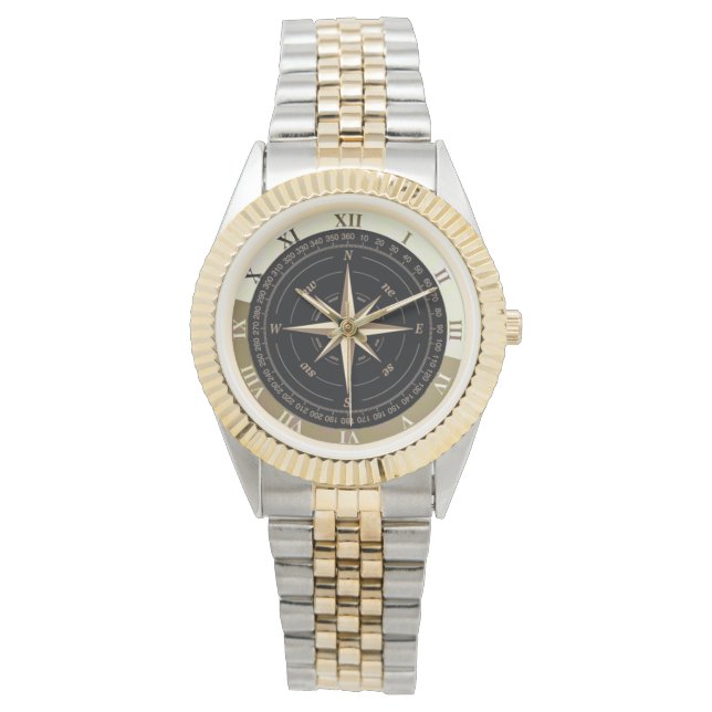 goldene Kompassuhr Armbanduhr (Vorderseite)