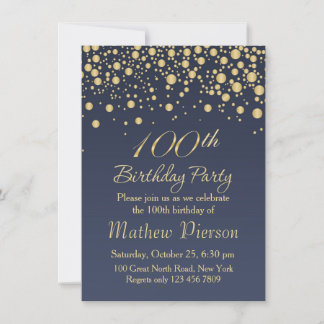 Goldene Konfetti 100. Geburtstagsparty Einladung