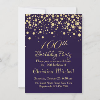 Goldene Konfetti 100. Geburtstagsparty Einladung