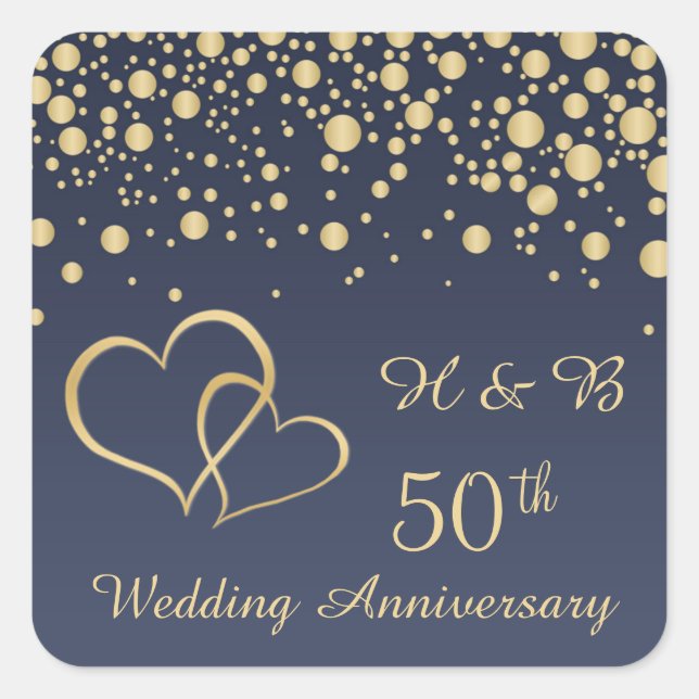Goldene Konfetti 50. Hochzeitsticker Quadratischer Aufkleber (Vorderseite)