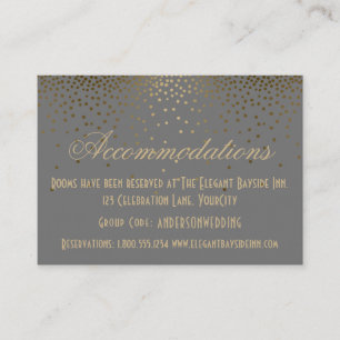 Goldene Konfetti auf grauen Hochzeitsunterkunftska Begleitkarte