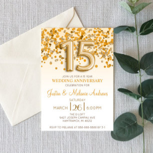 Goldene Konfetti-Einladung zum 15. Hochzeitstag Einladung