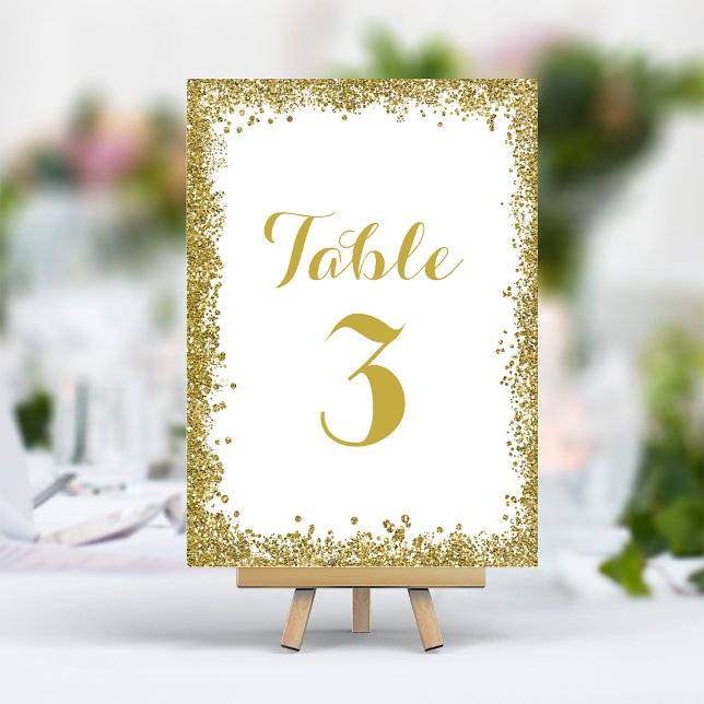 Goldene Konfetti-Glitter-Rahmen-Hochzeit Tischnummer (Von Creator hochgeladen)